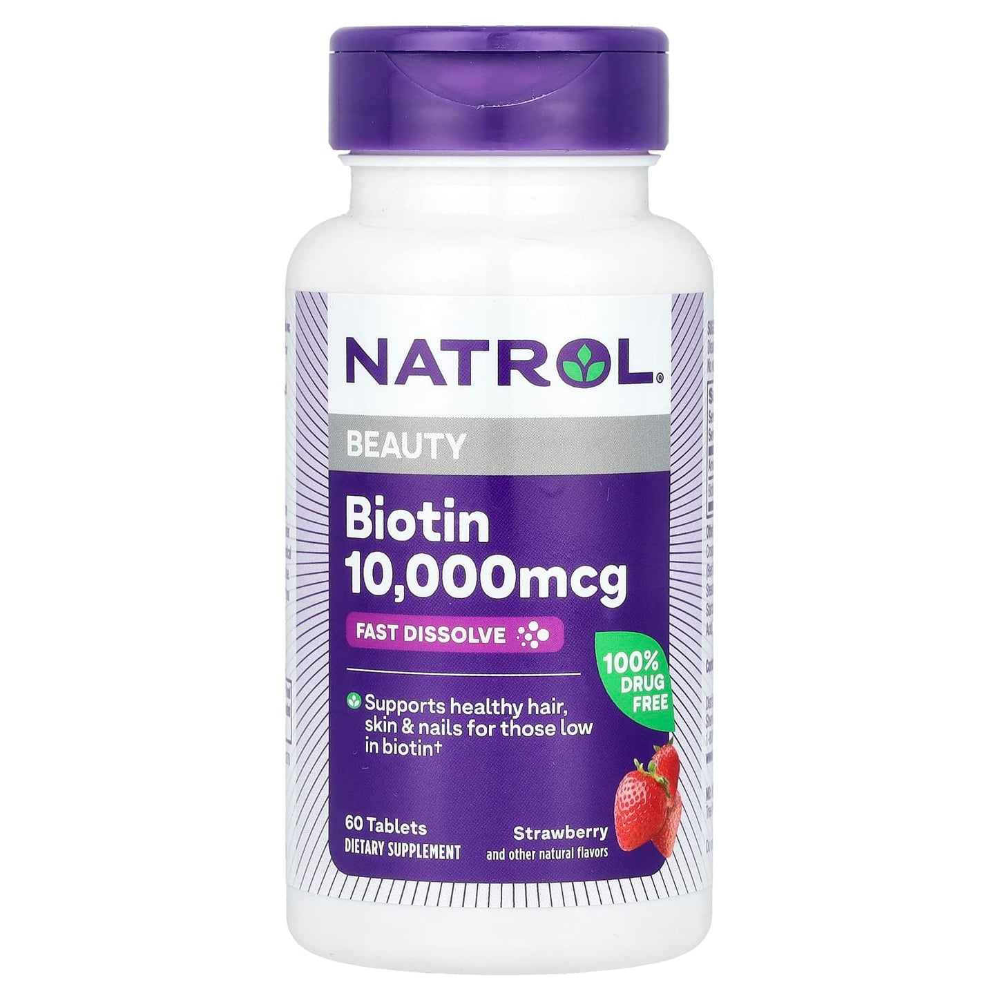 Natrol
Biotin, Fast Dissolve, Strawberry, 10,000 mcg, 60 Tablets