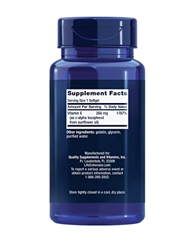 Life Extension Super Vitamin E 268 mg Non-Synthetic for Whole-Body Health, Gluten Free, Non-GMO, 90 Count