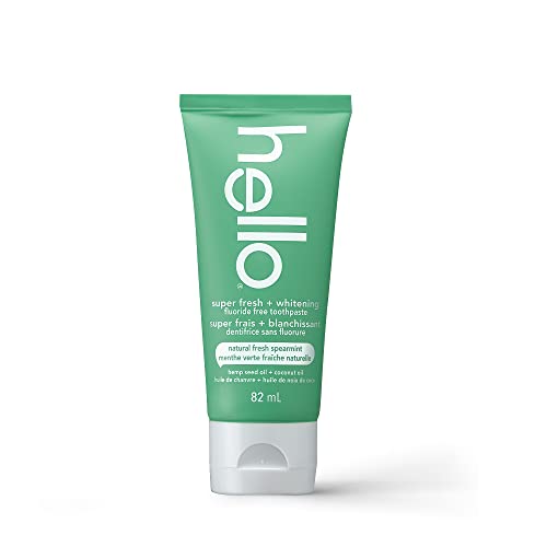 Hello Vegan Fluoride Toothpaste, Moisturizing Hemp Seed Oil + Coconut Oil, Super Fresh Family Farmed Spearmint, Naturally Whitening Toothpaste, Helps Remove Plaque, 82ml