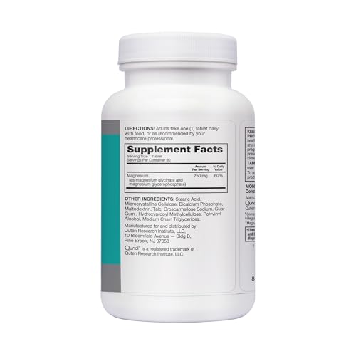 Qunol Magnesium Glycinate Complex, Gentle on Stomach, 250mg One Pill Dose, Superior-Absorption Magnesium, Nerve, Bone and Muscle Health Supplement, 90 Count (Pack of 1)
