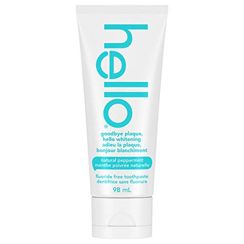 Hello Goodbye Plaque Hello Whitening Fluoride Free Toothpaste, Natural Peppermint with Tea Tree and Coconut Oil, Vegan, SLS Free, Gluten Free and Peroxide Free, 98 mL