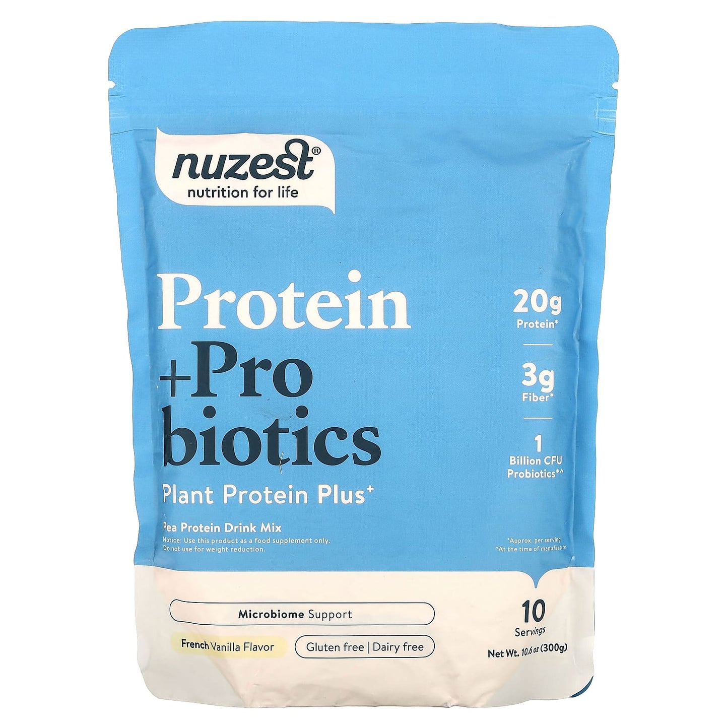 Nuzest
Protein + Probiotics, French Vanilla, 10.6 oz (300 g)