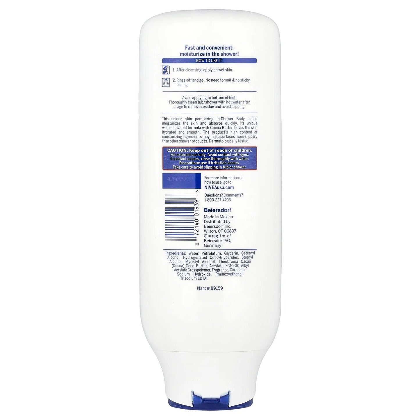 Nivea
In-Shower Body Lotion, Cocoa Butter, 13.5 fl oz (400 ml)