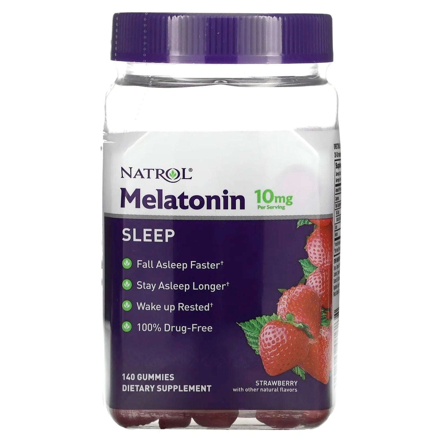 Natrol
Melatonin, Sleep, Strawberry, 10 mg, 140 Gummies (5 mg per Gummy)