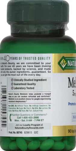 Nature's Bounty Melatonin, 100% Drug Free Sleep Aid, Dietary Supplement, Promotes Relaxation and Sleep Health, 5mg, 90 Softgels