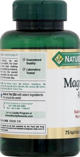 Nature's Bounty Magnesium, Whole Body Support, Supports Heart, Nerve and Bone Health. 400 mg, 75 Softgels