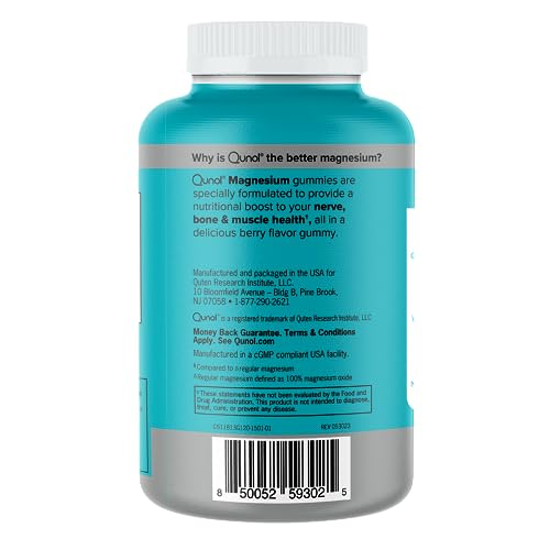Qunol Magnesium Gummies for Adults, 200mg Elemental Magnesium (from 1,750mg Magnesium Citrate), High Absorption Magnesium Supplement, Supports Nerve, Bone and Muscle Health, Vegetarian, 120 Count
