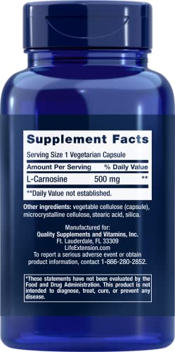Life Extension Carnosine, Healthy Aging, Exercise Recovery, Gluten-Free, Non-GMO, Vegetarian, 60 Capsules