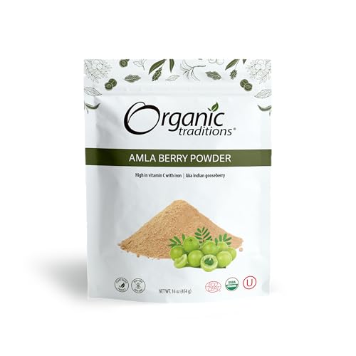 Organic Traditions Organic Amla Berry Powder, Powdered Amla Indian Gooseberry, Non-GMO Organic Powdered Fruit Superfood, 7oz (200g) Bag
