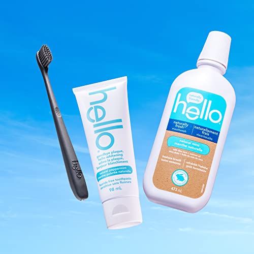Hello Goodbye Plaque Hello Whitening Fluoride Free Toothpaste, Natural Peppermint with Tea Tree and Coconut Oil, Vegan, SLS Free, Gluten Free and Peroxide Free, 98 mL