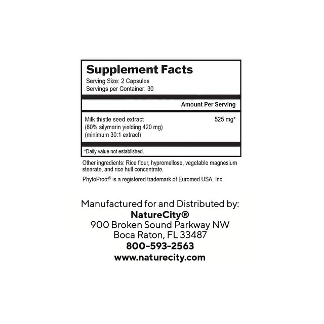 NatureCity TrueMilkThistle | Milk Thistle Supplement 525mg | Milk Thistle (80% silymarin) containing 420mg of Silymarin | Antioxidant Support | Liver Support Supplement | 60 Veggie Capsules