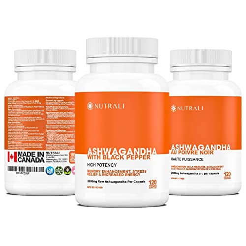 New Nutrali Ashwagandha Powder with Black Pepper Extract - Highest Potency 2600mg per serving (2 capsules), 120 Vegan Capsules, Improved Memory, Increased Energy and Decreased Stress Supplement. Powerful Ancient Ayurveda Adaptogen. (2 Pack)