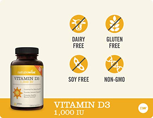NatureWise Vitamin D3 1000iu (25 mcg) Healthy Muscle Function, and Immune Support, Non-GMO, Gluten Free in Cold-Pressed Olive Oil, Packaging Vary ( Mini Softgel), 360 Count