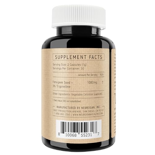 Neurogan Fenugreek Capsules - 1000 MG Per Serving, 60 Ct - Fenugreek Seed + 3% Trigonelline Capsules - Digestive Comfort & Wellness Seeds Extract Supplements for Men & Women