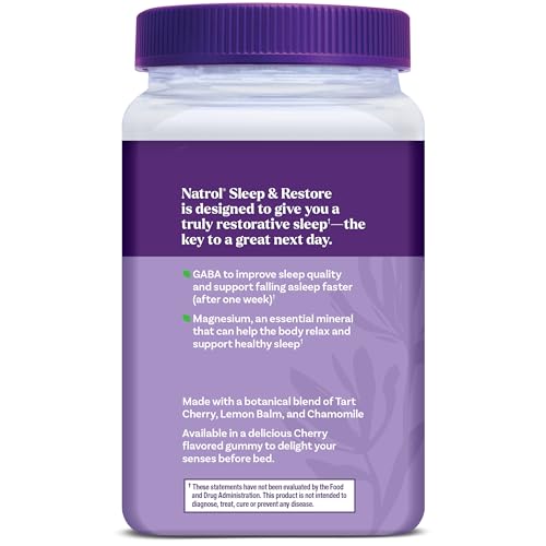 Natrol Sleep & Restore Magnesium Glycinate Gummies, Magnesium for Sleep Aids for Adults, Melatonin-Free, Cherry Flavored, 30 Day Supply