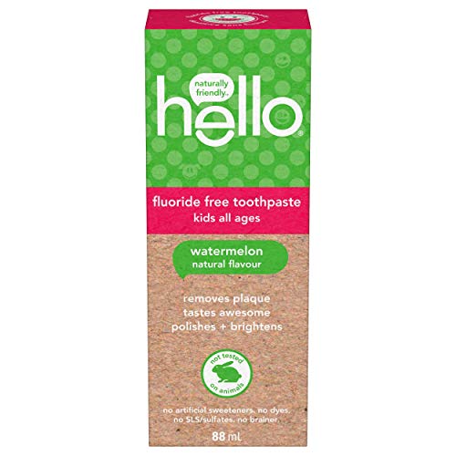 Hello Natural Watermelon Flavour Kids Fluoride Free Toothpaste, Vegan, SLS Free, Gluten Free, Safe to Swallow for Baby and Toddlers, 88 mL