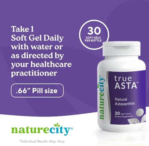 NatureCity TrueAsta 6mg Astaxanthin Supplement with AstaReal | Supports Eye, Skin, Joints, Muscles, Brain & Blood Flow | Algae Based Antioxidant Supplement | Non-GMO, Gluten Free | 30 Soft Gels