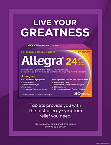 Pre-Order | Arrives in 5–10 Days – Allegra 24 Hour Allergy Medication, 120 mg, 30 Count Tablets, Non-Drowsy, Fast & Effective Multi-Symptom Relief, Relieves Runny Nose, Sneezing, Watery Eyes, Itchy Throat