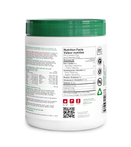 Organika Enhanced Collagen Protein Essential Aminos - Hydrolyzed Collagen Peptides Powder with L-Tryptophan- 9g Protein per 10g Serving, Grass-Fed, Unflavoured- 500g