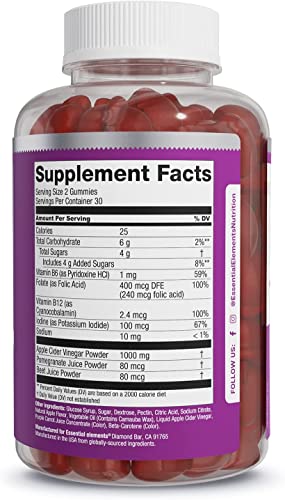 Pre-Order | Arrives in 5–10 Days – Essential Elements Apple Cider Vinegar Gummies from The Mother - Naturally-Sourced, Vegan ACV with Folic Acid and Vitamin B6 & B12 60 Count