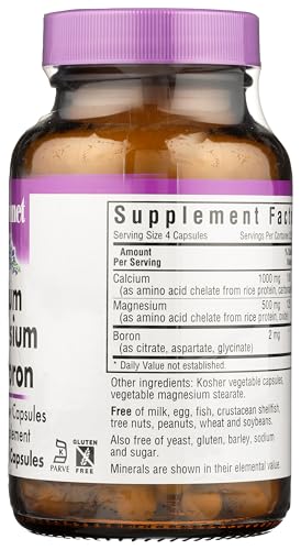 BlueBonnet Calcium Magnesium Plus Boron Vegetarian Capsules, Off White, 90 Count
