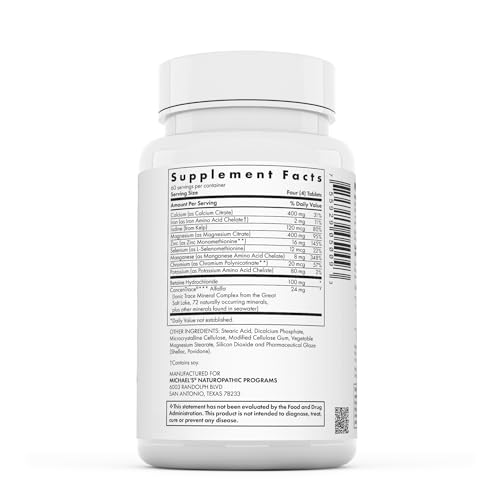 MICHAEL'S Health Naturopathic Programs Essential Minerals - 120 Vegetarian Tablets - Supports Nerve Communication & Proper Functioning of Muscles - Kosher - 30 Servings