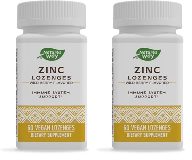 Nature's Way Zinc Lozenges with Vitamin C & Echinacea, Immune Support*, Wild Berry Flavored, 60 Lozenges (Pack of 2)