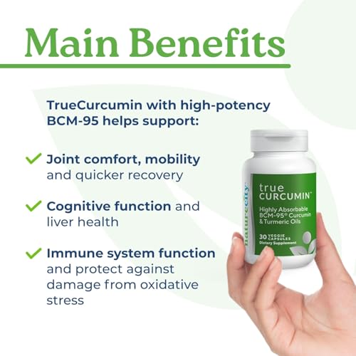 NatureCity True-Curcumin Turmeric Supplement | Non-GMO Tumeric and Curcumin 500mg Curcuma Capsules Vitamin Supplements | Up to 700% Increase in Absorption (30 Day Supply) | Supports Joints