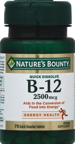 Nature's Bounty Vitamin B12 2500 mcg, Cellular Energy Support, For Energy Metabolism, Heart & Nervous System Health, 75 Quick Dissolve Tablets