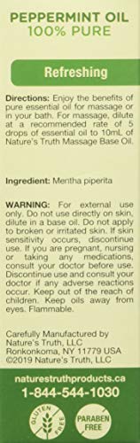 Nature's Truth Essential Oil - 100% Pure Peppermint Oil | Pure & Plant-Based | Massage Oil, Aromatherapy or For Bath/Shower |15 ml