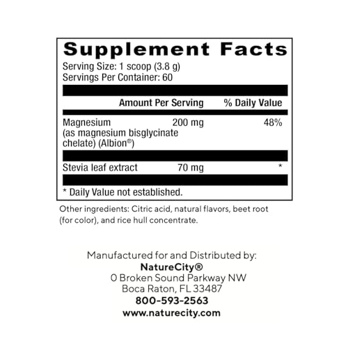 NatureCity TrueMagnesium Highly Absorbable Chelated Magnesium Bisglycinate Powder Drink Mix (60 Servings) - Magnesium Supplement for Sleep and to Support Bone Health & Muscles
