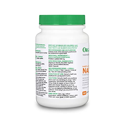 Organika NAC (N-Acetyl-L-Cysteine) 500mg- Supports Antioxidant Glutathione Levels, Immune System Support, Liver and Detox Support- 180caps