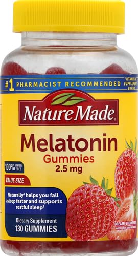 Nature Made Melatonin 2.5 mg Gummies, 100% Drug Free Sleep Aid for Adults, 130 Gummies, 130 Day Supply (Pack of 2)