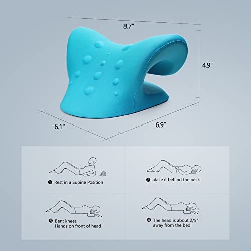 Neck Stretcher for Neck Pain Relief, Neck and Shoulder Relaxer Cervical Neck Traction Device Pillow for TMJ Pain Relief and Muscle Relax, Cervical Spine Alignment Chiropractic Pillow (Blue)
