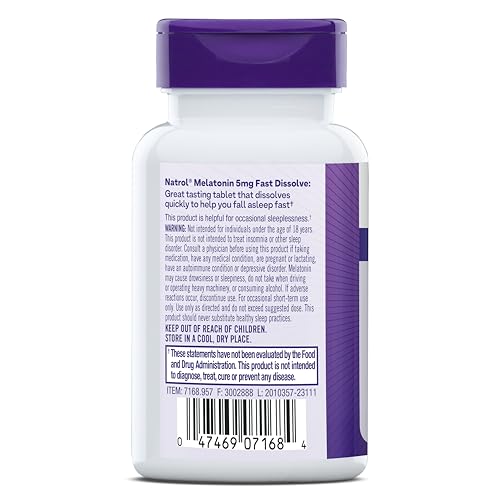 Natrol Sleep Melatonin 5mg Fast Dissolve Tablets, Nighttime Sleep Aid for Adults, 30 Strawberry-Flavored Melatonin Tablets, 30 Day Supply
