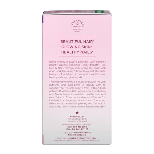 Nature's Bounty Advanced Hair, Skin & Nails, Argan-Infused Vitamin Supplement with Biotin and Hyaluronic Acid, 150 Rapid Release Softgels, 50 Total Servings