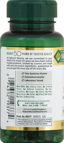Nature's Bounty Vitamin D3, Immune and Bone Support, 5000IU, Rapid Release Softgels, 150 Ct (Pack of 2)