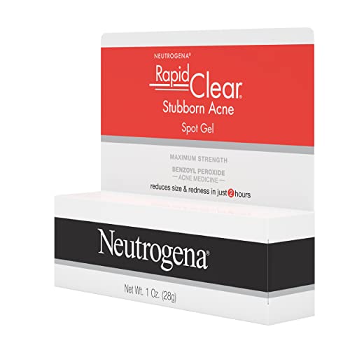 Neutrogena Rapid Clear Stubborn Acne Spot Treatment Gel, Maximum Strength 10% Benzoyl Peroxide Treatment Medication for Acne Prone Skin, Pimple Cream Reduces Size & Redness in 2 Hours, 1 oz
