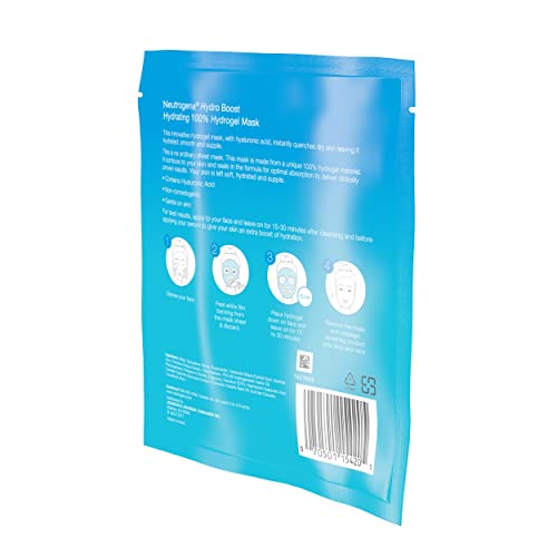 Neutrogena Hydro Boost Moisturizing & Hydrating 100% Hydrogel Sheet Mask, Face Mask for Dry Skin with Hyaluronic Acid, Gentle & Non-Comedogenic, 1 oz, 12 Pack