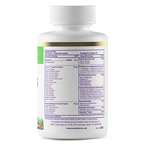 Pre-Order | Arrives in 5–10 Days – Paradise Herbs Earth's Blend Vitamin D3, Superfoods Base of Probiotics and Organic Alkalizing Greens, Veggies & Berries, 90 Vegetarian Capsules