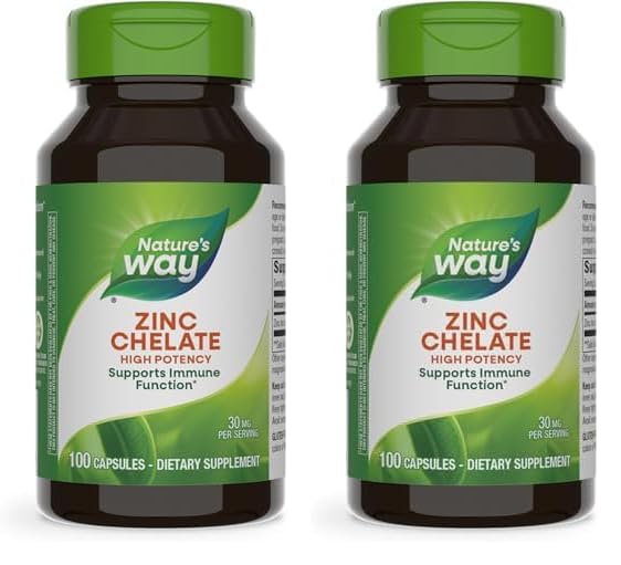 Nature's Way Zinc Chelate, Supports Immune Function*, 30 mg per Serving, 100 Capsules (Packaging May Vary) (Pack of 2)