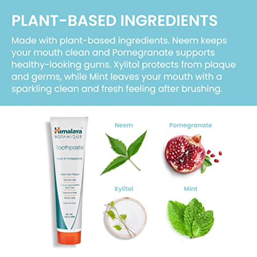 Himalaya Herbal Healthcare Neem and Pomegranate Fluoride-Free Natural Toothpaste, SLS-Free, 5.29 Oz/150 gm (4 PACK)