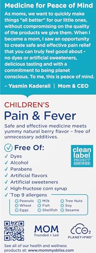 Mommy's Bliss Children's Pain and Fever Reducer, Kids Acetaminophen, Dye Free, Delicious Mixed Berry Flavor, Ages 2+, 4 Fluid Ounces (Pack of 2)