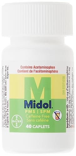 Midol PMS Caffeine-Free Pain Reliever, Fast Relief of Pre-Menstrual Period Symptoms such as Irritability, Bloating, Cramps, Breast tenderness, Backache, Headaches and Muscle Aches (40 Caplets)