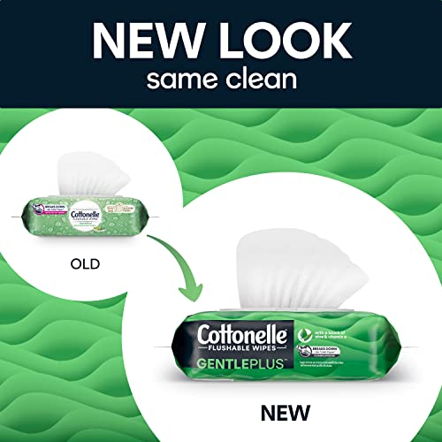 Pre-Order | Arrives in 5–10 Days – Cottonelle GentlePlus Flushable Wet Wipes with Aloe & Vitamin E, Adult Wet Wipes, 8 Flip-Top Packs, 42 Wipes per Pack (336 Total Flushable Wipes)