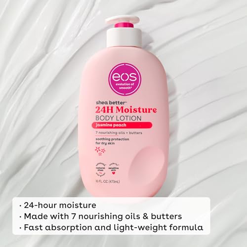 Pre-Order | Arrives in 5–10 Days – eos Shea Better Body Lotion- Jasmine Peach, 24-Hour Moisture Skin Care, Lightweight & Non-Greasy, Made with Natural Shea, Vegan, 16 fl oz