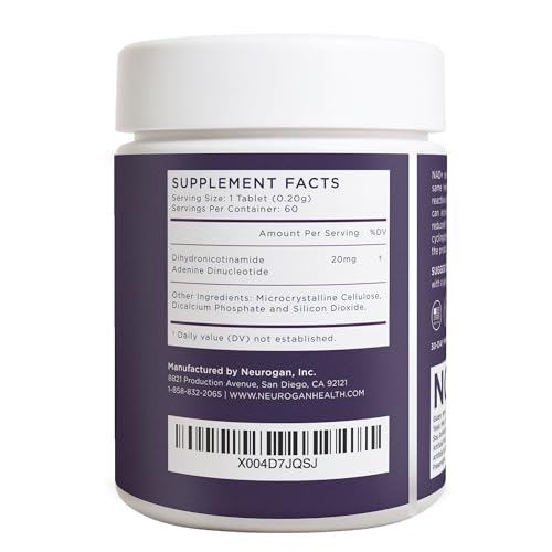 NADH Tablets - 20mg Per Serving, 60 Ct - Cellular Energy, Healthy Aging, Cognitive, Heart Health Supplements - Nicotinamide Adenine Dinucleotide Hydride Reduced NAD Supplement for Men & Women Neurogan