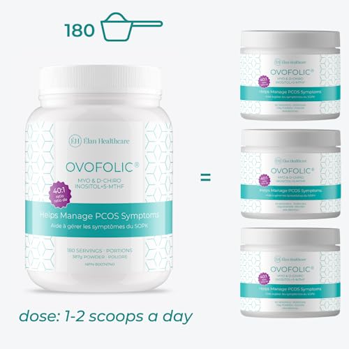 Ovofolic PCOS Supplement for Women - Boost Fertility, Hormonal Balance, and PCOS Support - Myo-Inositol, D-Chiro Inositol, Active Folate - High Potency PCOS Supplements (180 servings, 387g Jar)