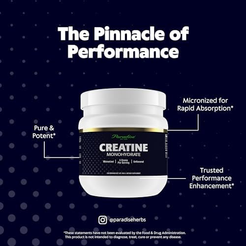Paradise Creatine Monohydrate Powder - Micronized for Enhanced Absorption - Supports Muscle Building & Athletic Performance - 500g - 100 Servings