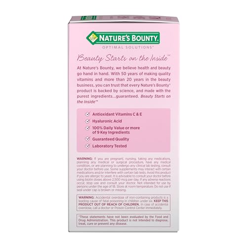 Nature's Bounty Advanced Hair, Skin & Nails, Argan-Infused Vitamin Supplement with Biotin and Hyaluronic Acid, 150 Rapid Release Softgels, 50 Total Servings